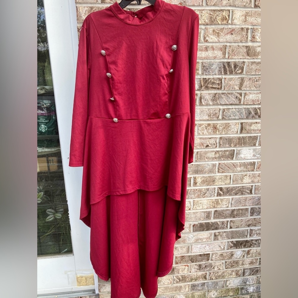 Red 3X Military High Low Tunic Top